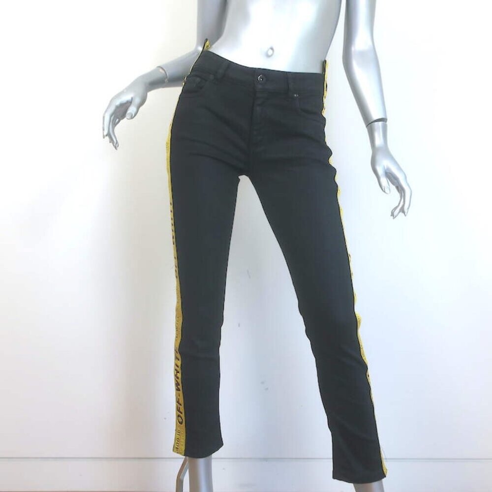 Off-White c/o Virgil Abloh Logo Strap Skinny Jeans Black Stretch Denim Size 26